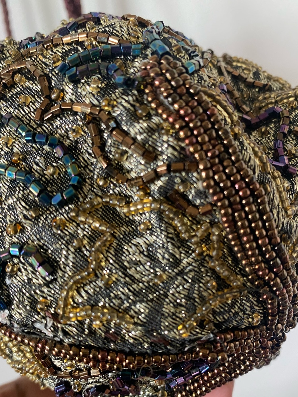 Talbots Gold Copper Beaded Renaissance Drawstring Shoulder Pouch - Picture 8 of 9